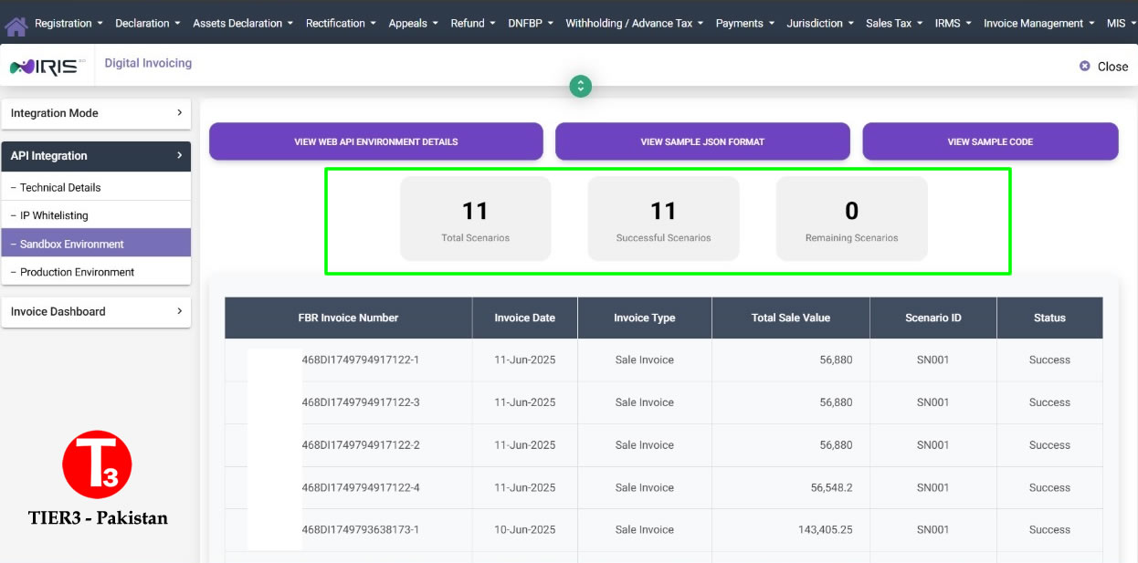 Digital Invoicng Scenario Testing - FBR